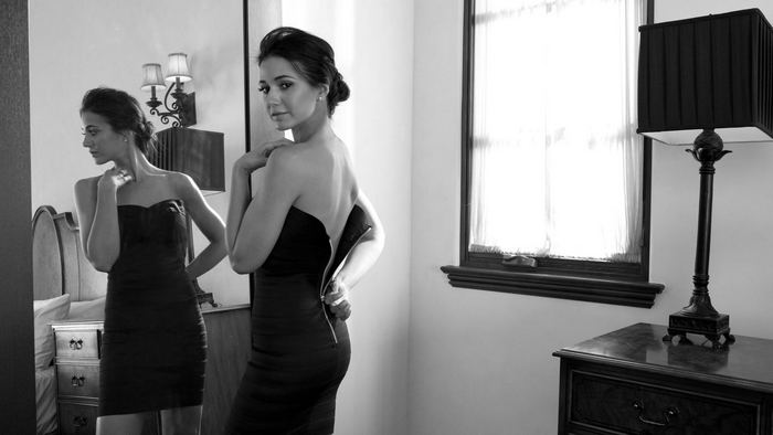 Emmanuelle Chriqui in a black dress