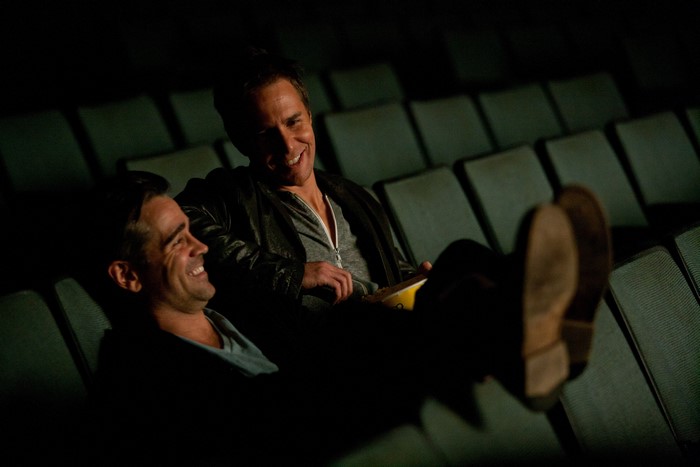 Sam Rockwell and Colin Farrell in a movie theater