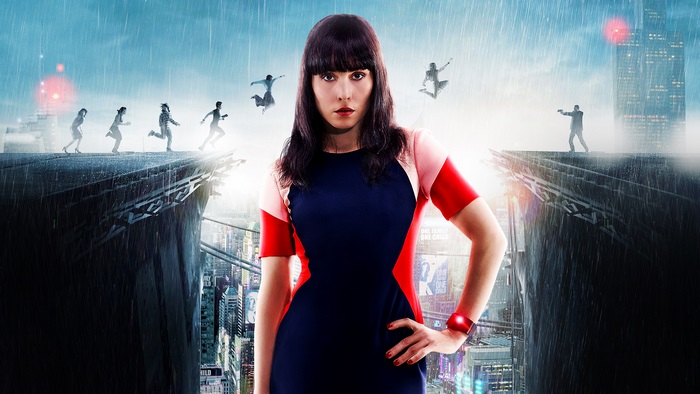 Noomi Rapace in a futuristic city