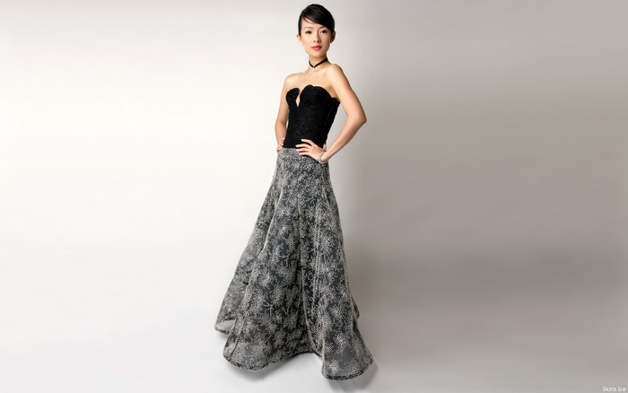 Zhang Ziyi in a black corset and patterned skirt