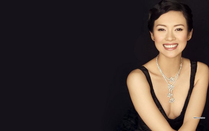 Zhang Ziyi in a black dress with a diamond necklace