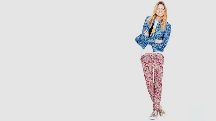 Martha Hunt in floral print outfit