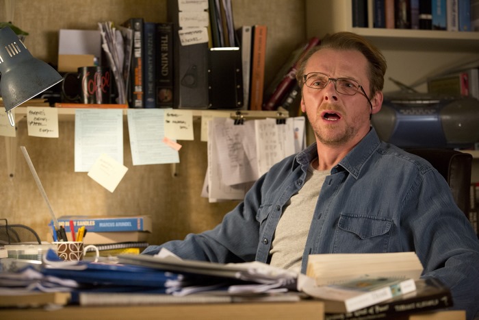 Simon Pegg in an office