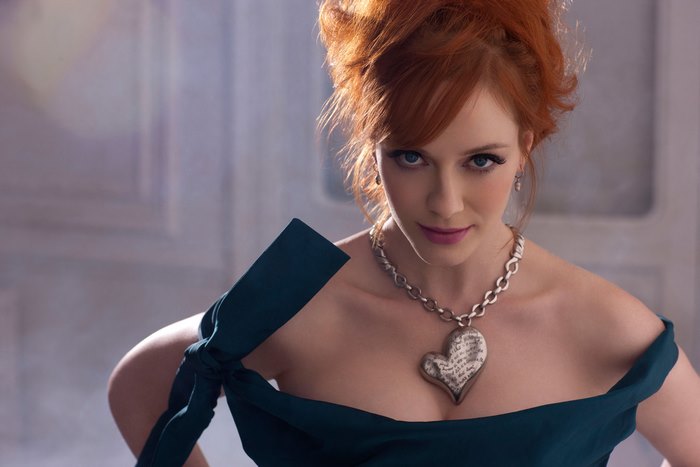 Elegant Christina Hendricks with Red Hair and Necklace