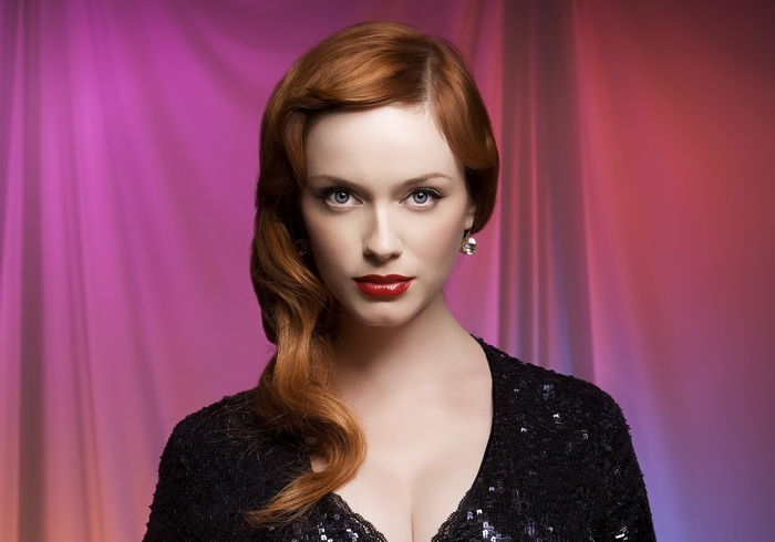 Elegant Christina Hendricks with Red Hair and Sequined Dress
