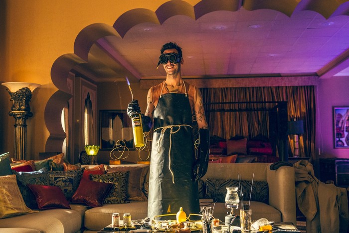 Joseph Gilgun with a blowtorch