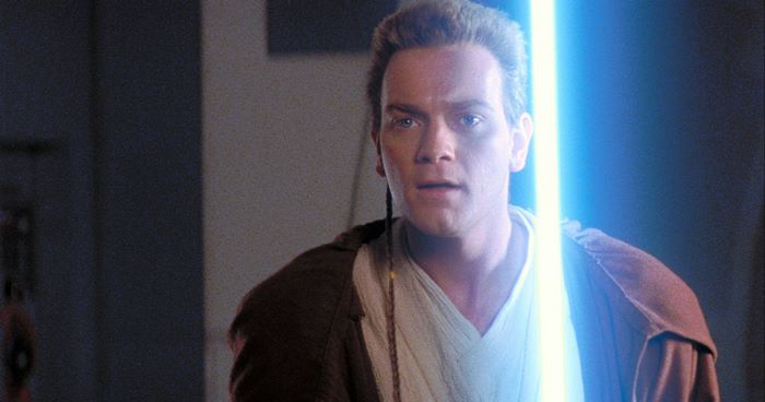 Obi-Wan Kenobi from Star Wars holding a lightsaber