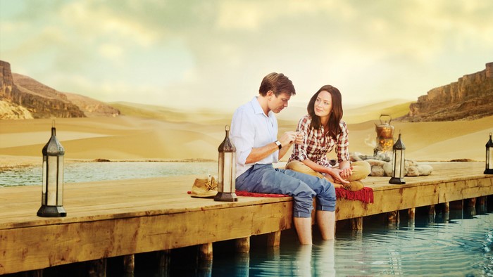 Ewan McGregor and Emily Blunt in a desert oasis