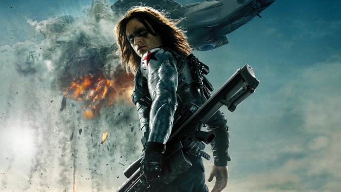 Bucky Barnes from Captain America holding a rifle