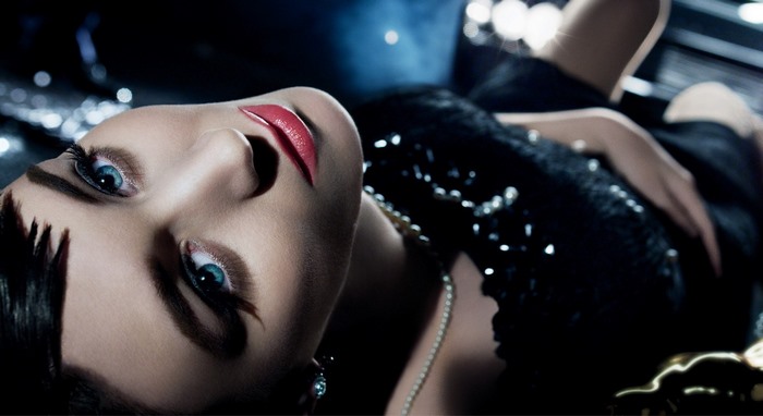 Rooney Mara in Black Sequined Dress with Pearls