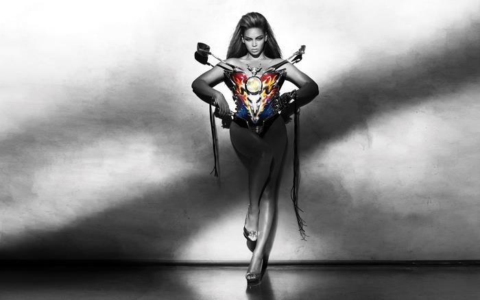Beyoncé Knowles in a motorcycle-themed costume