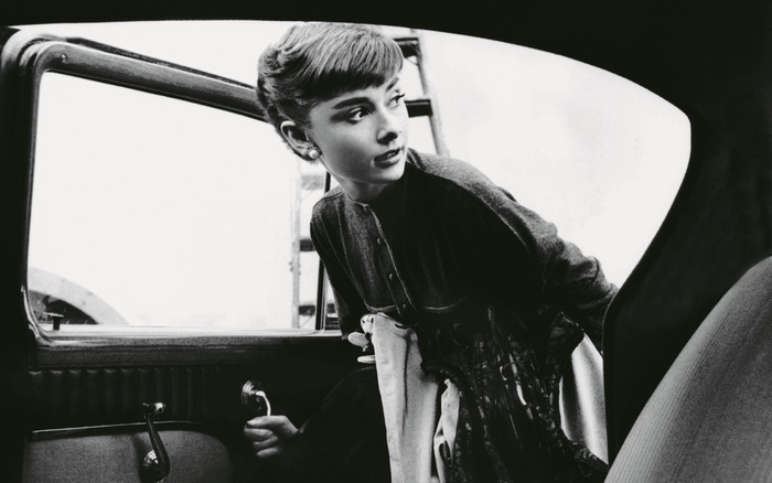 Audrey Hepburn in a car