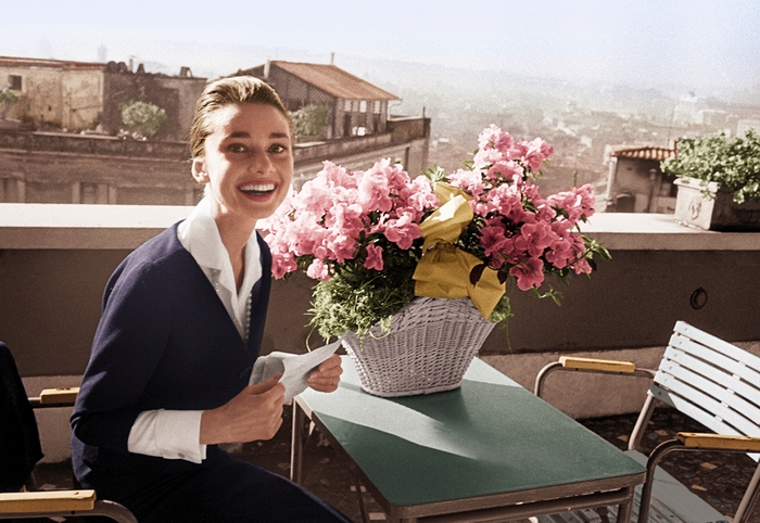 Audrey Hepburn on a Balcony with Flowers