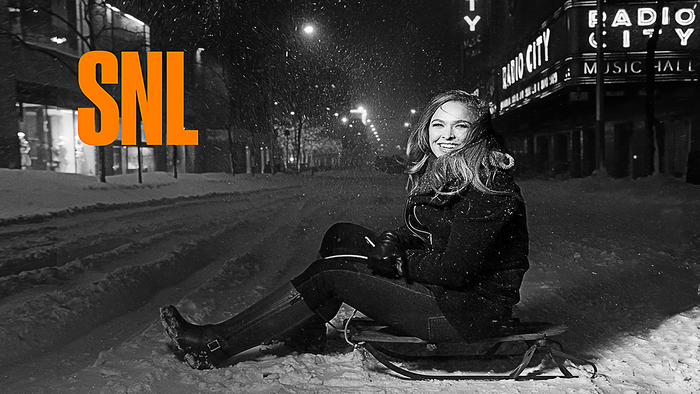 Ronda Rousey on a Sled in Front of Radio City Music Hall
