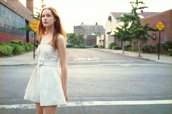 Evan Rachel Wood in a white dress