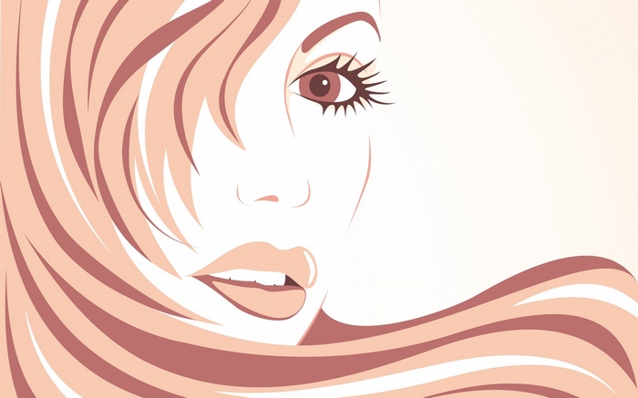Stylized illustration of a woman's face with flowing hair