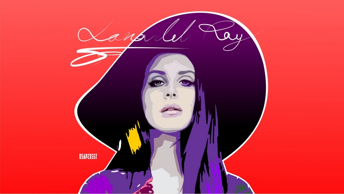 Lana Del Rey portrait with signature