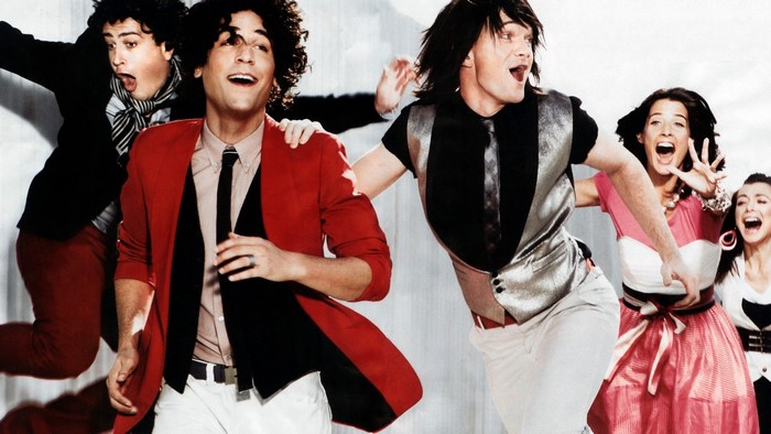 Josh Radnor and friends in colorful outfits