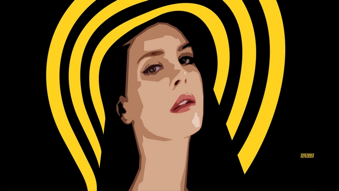 Lana Del Rey with yellow and black hat