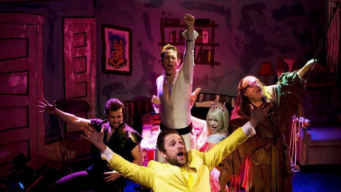 Charlie Day and cast in a stage production