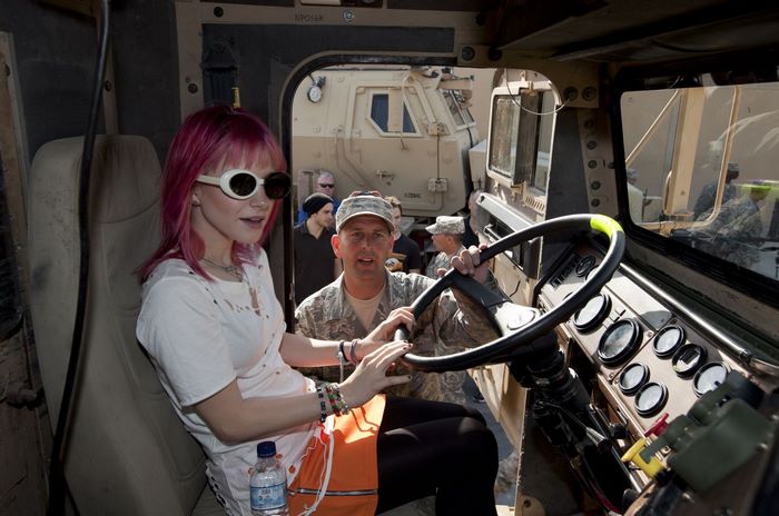 Hayley Williams in a military vehicle