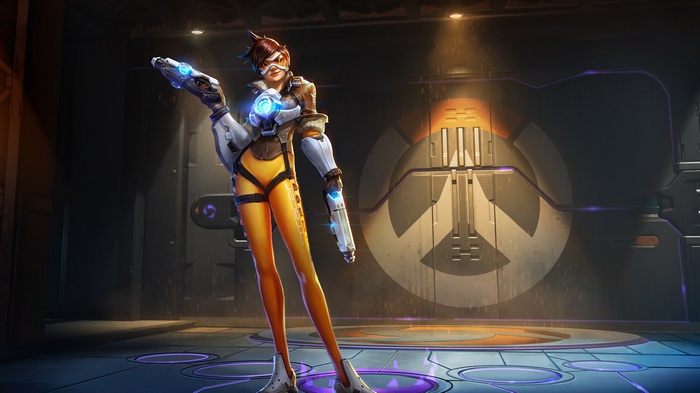 Tracer from Overwatch holding guns