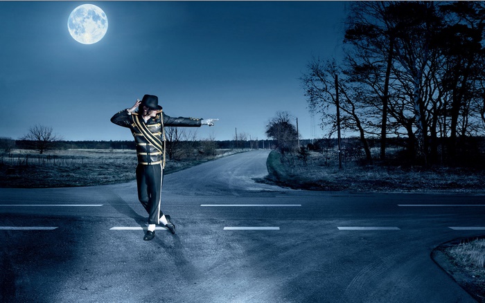 Michael Jackson on a road at night