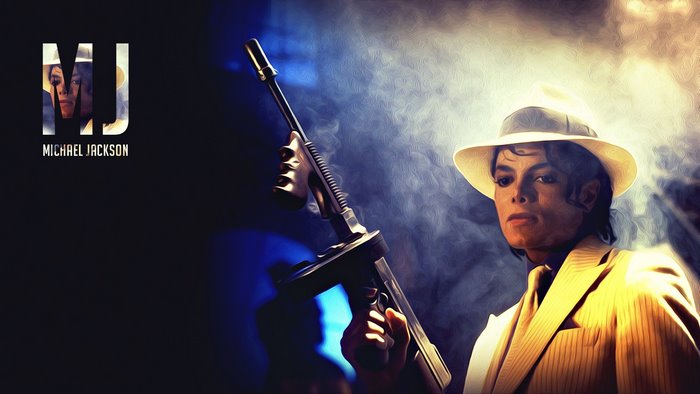 Michael Jackson with a Tommy Gun