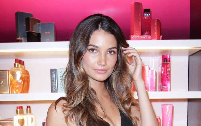 Lily Aldridge in front of Victoria's Secret "Very Sexy" products