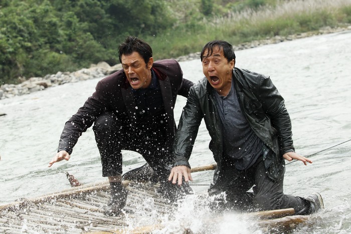 Jackie Chan and Johnny Knoxville on a raft
