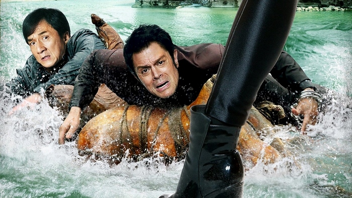 Jackie Chan and Johnny Knoxville in water