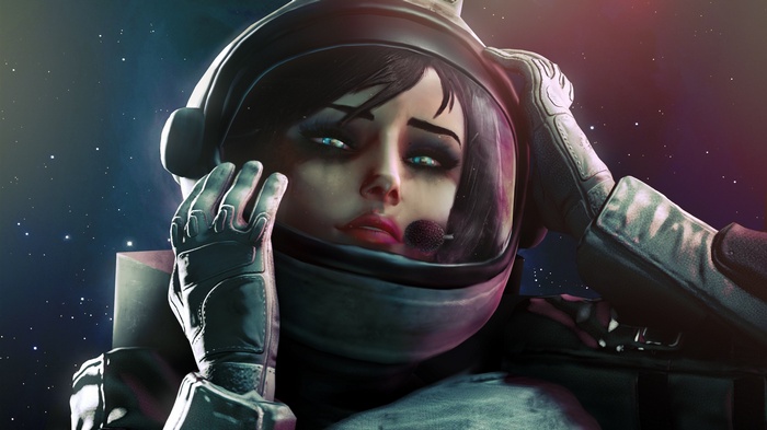 Woman in astronaut suit in space
