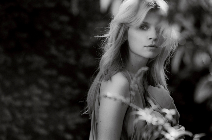 Clémence Poésy in black and white portrait