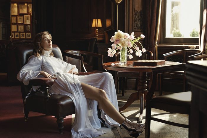 Rosamund Pike in a white dress