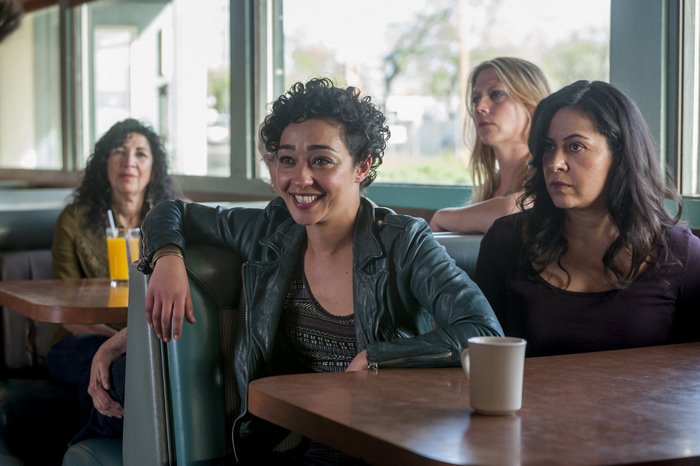 Ruth Negga and friends at a diner