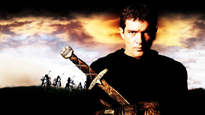 Antonio Banderas with sword and army
