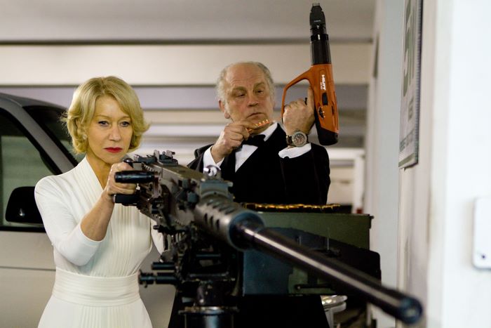 Helen Mirren and John Malkovich with weapons