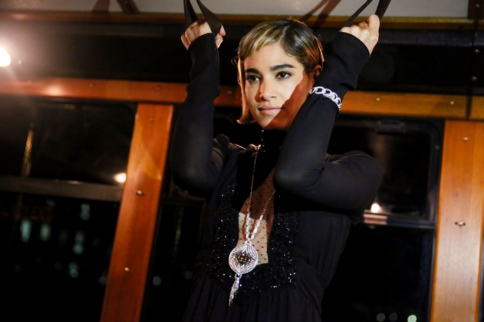 Sofia Boutella on a tram