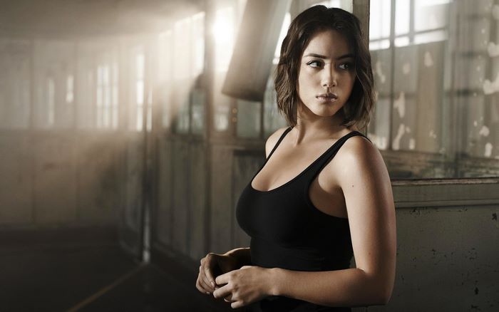 Chloe Bennet in black tank top