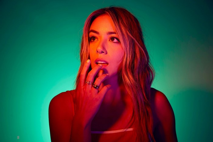 Chloe Bennet with red and green lighting