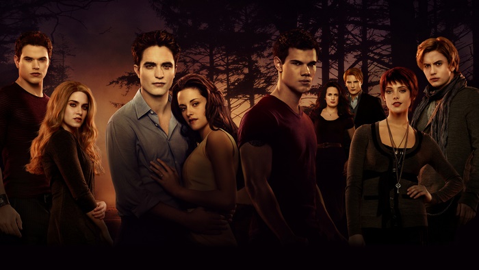 Twilight Saga characters in a forest setting