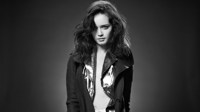 Alexis Bledel in a black coat