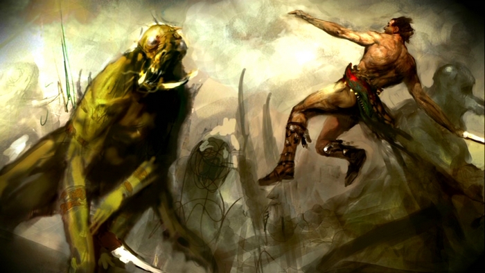John Carter fighting a creature