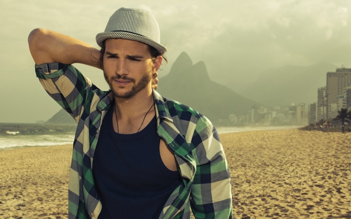 Ashton Kutcher on a beach in Rio de Janeiro