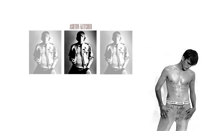 Ashton Kutcher in three poses and shirtless