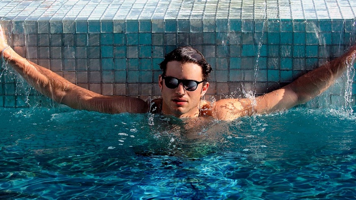 Ashton Kutcher in a swimming pool