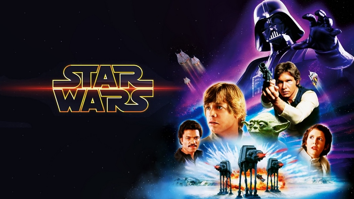 Star Wars characters with Darth Vader and AT-ATs