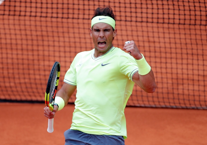 Rafael Nadal on a clay tennis court