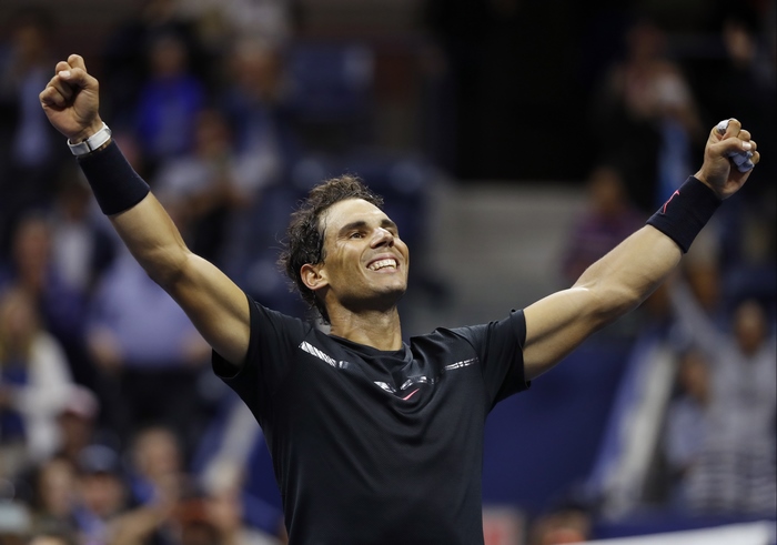 Rafael Nadal celebrating on court