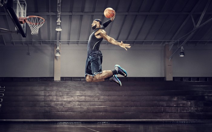 LeBron James dunking a basketball